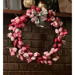 Spring Tulip Wreath 18" Mother's Day, Easter Pink/White Hand Made